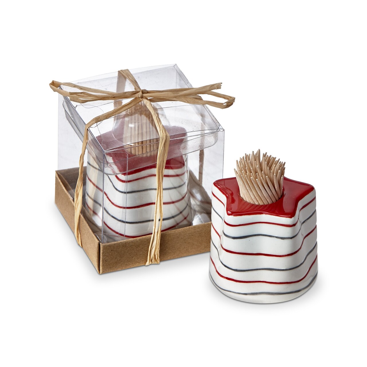 Red White and Blue Star Shaped Stoneware Toothpick Holder Set, 2.0L x2.0W x 2.0H inches,